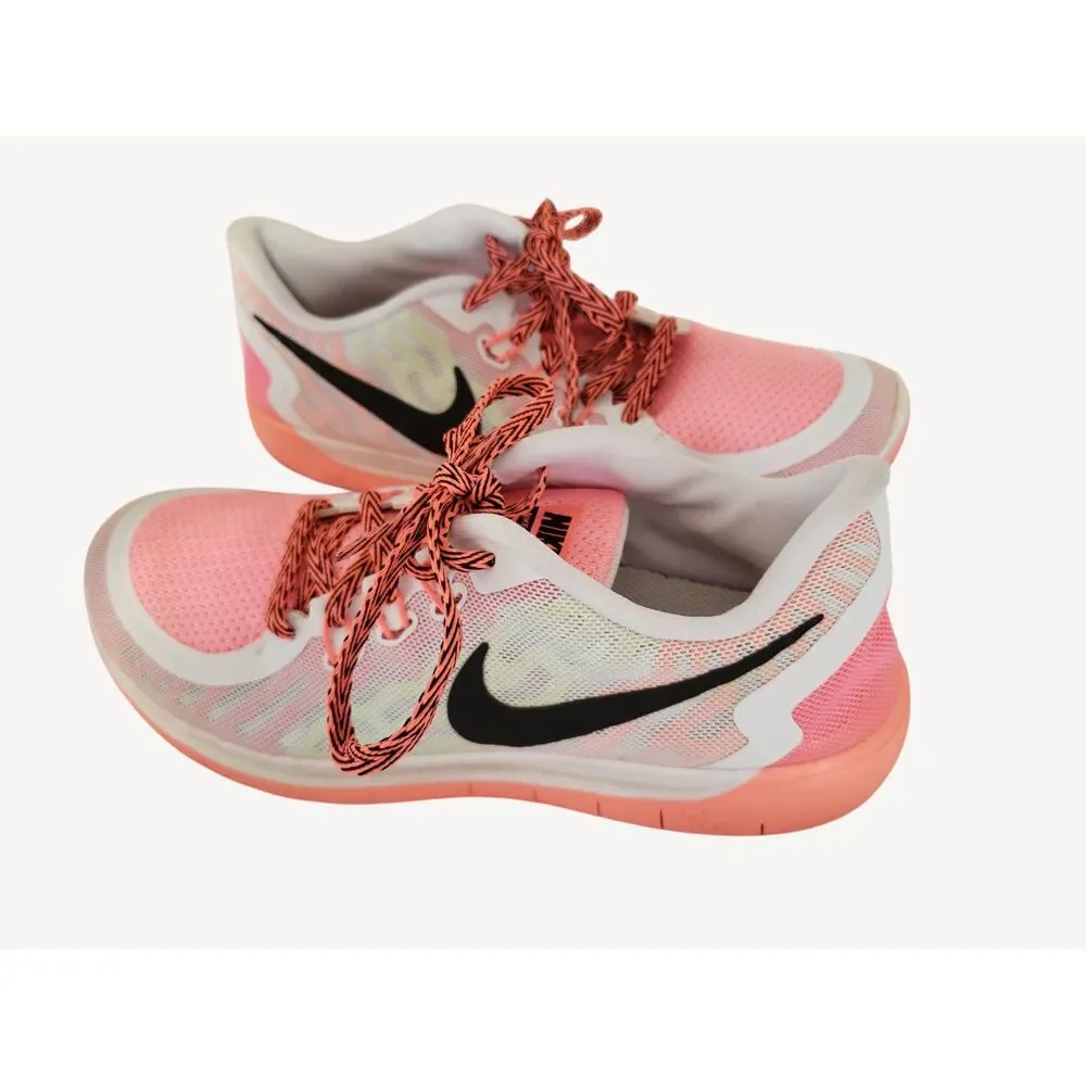 Y2K Aesthetic Nike Free 5.0 White Pink Running Shoes Youth 6.5Y / Women's 8 NICE